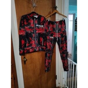 ROCKSTAR ORIGINAL GRAPHIC SWEATSUIT Size Small Red Bandana Print Track Suit